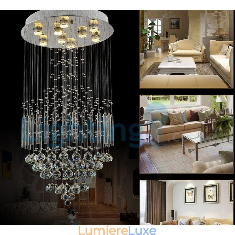 Lustre contemporain moderne à montage encastré, luminaire suspendu en cristal avec goutte de pluie