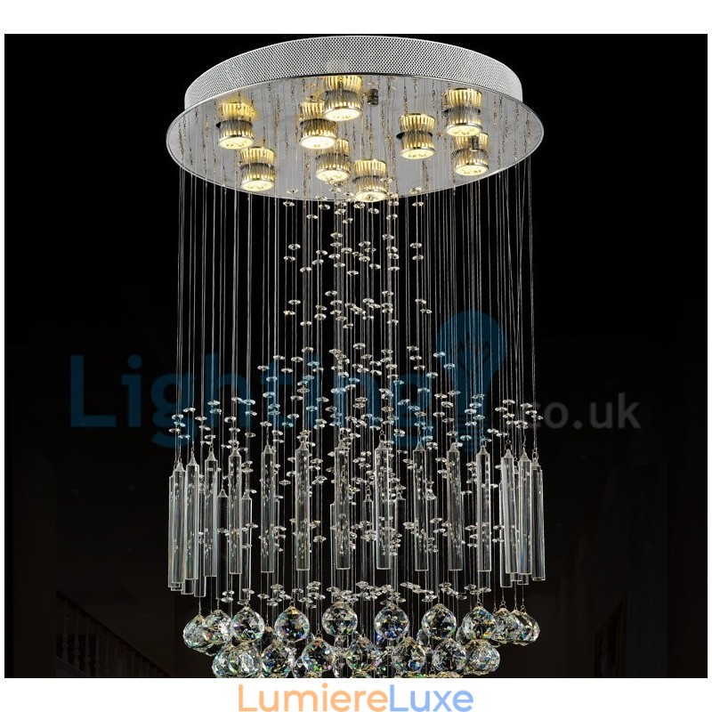 Lustre contemporain moderne à montage encastré, luminaire suspendu en cristal avec goutte de pluie