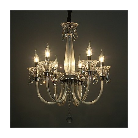 Lustre Lodge de style américain à 6 lumières avec abat-jour en verre Lustre Lodge de style américain à 6 lumières avec abat-jour en verre