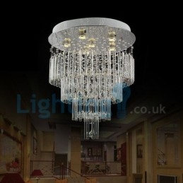 Lustre contemporain moderne à montage encastré, luminaire suspendu en cristal avec goutte de pluie