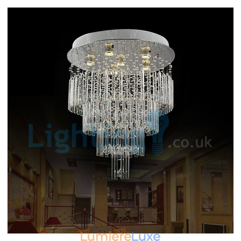 Lustre contemporain moderne à montage encastré, luminaire suspendu en cristal avec goutte de pluie
