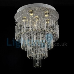 Lustre contemporain moderne à montage encastré, luminaire suspendu en cristal avec goutte de pluie