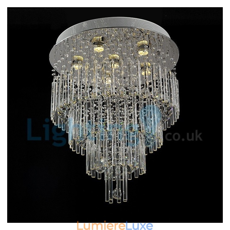 Lustre contemporain moderne à montage encastré, luminaire suspendu en cristal avec goutte de pluie