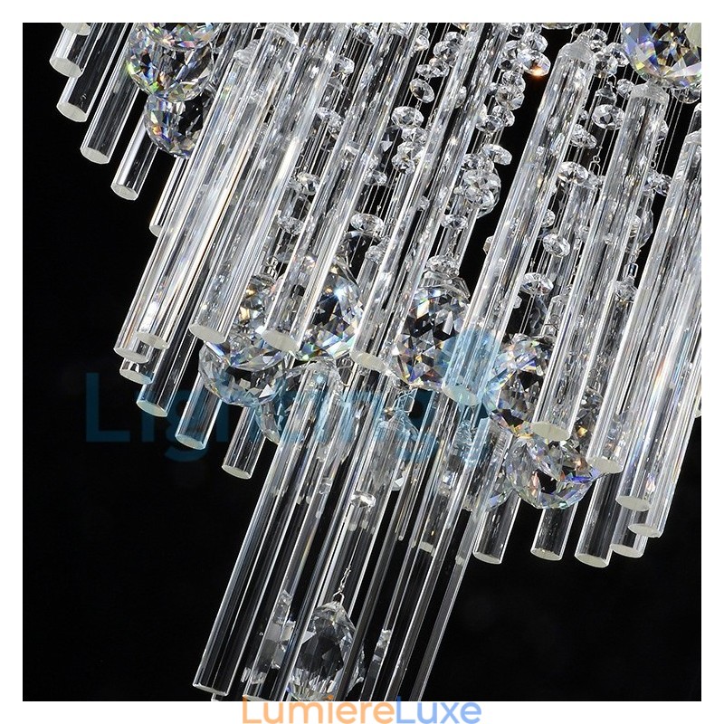 Lustre contemporain moderne à montage encastré, luminaire suspendu en cristal avec goutte de pluie