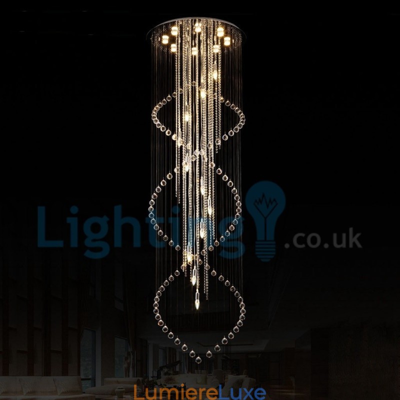 Lustre contemporain moderne à montage encastré, luminaire suspendu en cristal avec goutte de pluie