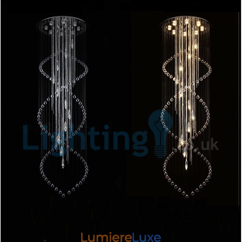 Lustre contemporain moderne à montage encastré, luminaire suspendu en cristal avec goutte de pluie