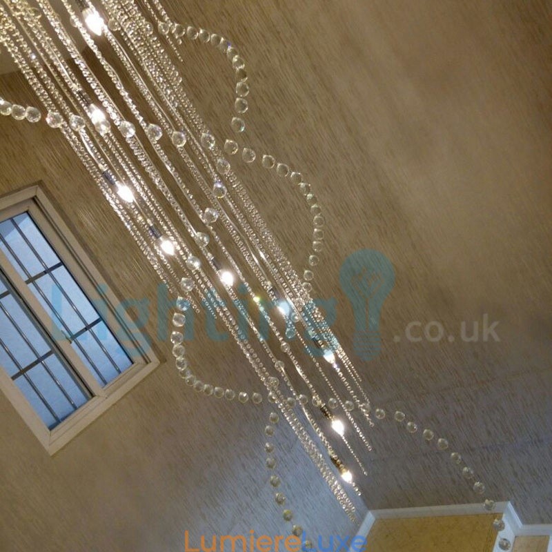 Lustre contemporain moderne à montage encastré, luminaire suspendu en cristal avec goutte de pluie