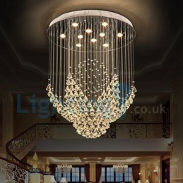 Lustre contemporain moderne à montage encastré, luminaire suspendu en cristal avec goutte de pluie