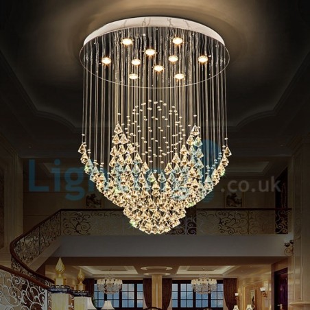 Lustre contemporain moderne à montage encastré, luminaire suspendu en cristal avec goutte de pluie Lustre contemporain moderne à montage encastré, luminaire suspendu en cristal avec goutte de pluie