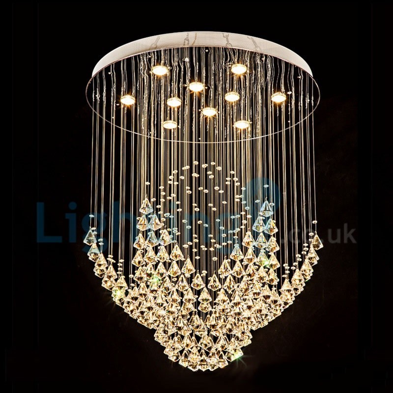 Lustre contemporain moderne à montage encastré, luminaire suspendu en cristal avec goutte de pluie