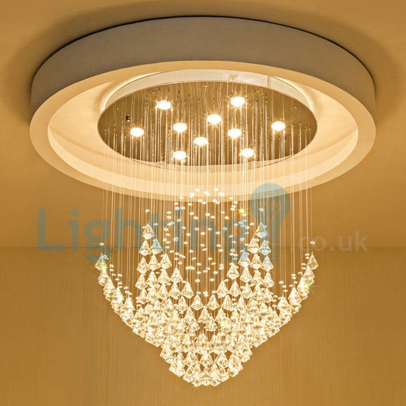 Lustre contemporain moderne à montage encastré, luminaire suspendu en cristal avec goutte de pluie