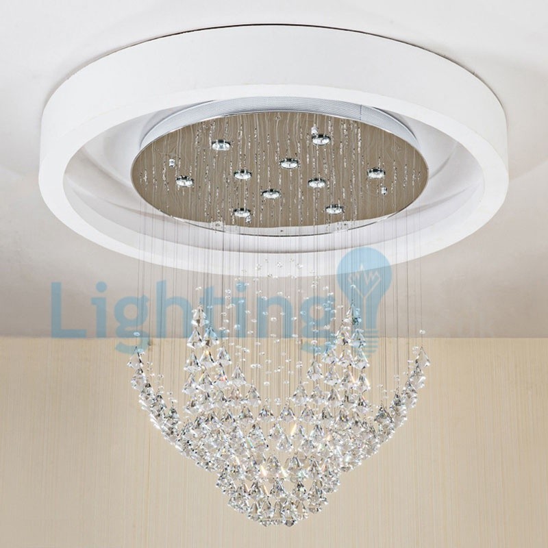 Lustre contemporain moderne à montage encastré, luminaire suspendu en cristal avec goutte de pluie
