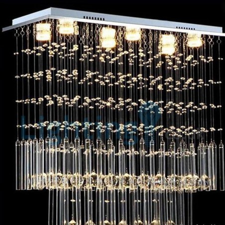 Lustre contemporain moderne à montage encastré, luminaire suspendu en cristal avec goutte de pluie Lustre contemporain moderne à montage encastré, luminaire suspendu en cristal avec goutte de pluie