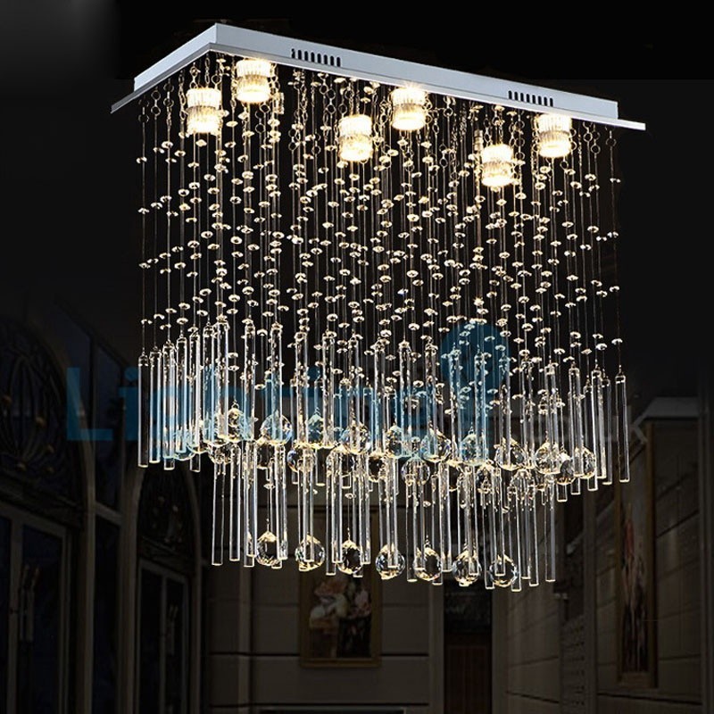 Lustre contemporain moderne à montage encastré, luminaire suspendu en cristal avec goutte de pluie