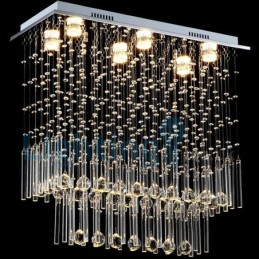 Lustre contemporain moderne à montage encastré, luminaire suspendu en cristal avec goutte de pluie
