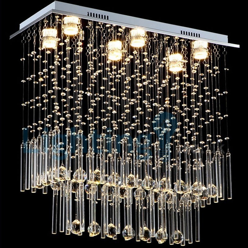 Lustre contemporain moderne à montage encastré, luminaire suspendu en cristal avec goutte de pluie