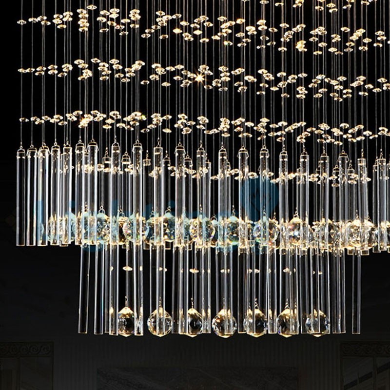 Lustre contemporain moderne à montage encastré, luminaire suspendu en cristal avec goutte de pluie