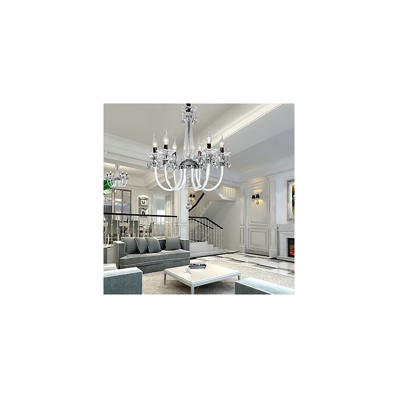 Lustre Lodge de style américain à 6 lumières avec abat-jour en verre