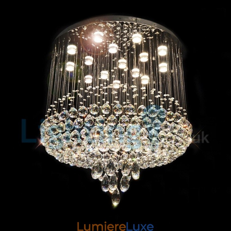Lustre contemporain moderne à montage encastré, luminaire suspendu en cristal avec goutte de pluie