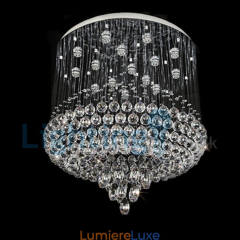 Lustre contemporain moderne à montage encastré, luminaire suspendu en cristal avec goutte de pluie