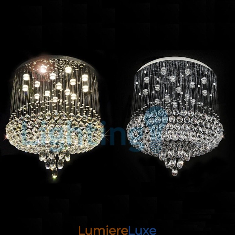 Lustre contemporain moderne à montage encastré, luminaire suspendu en cristal avec goutte de pluie