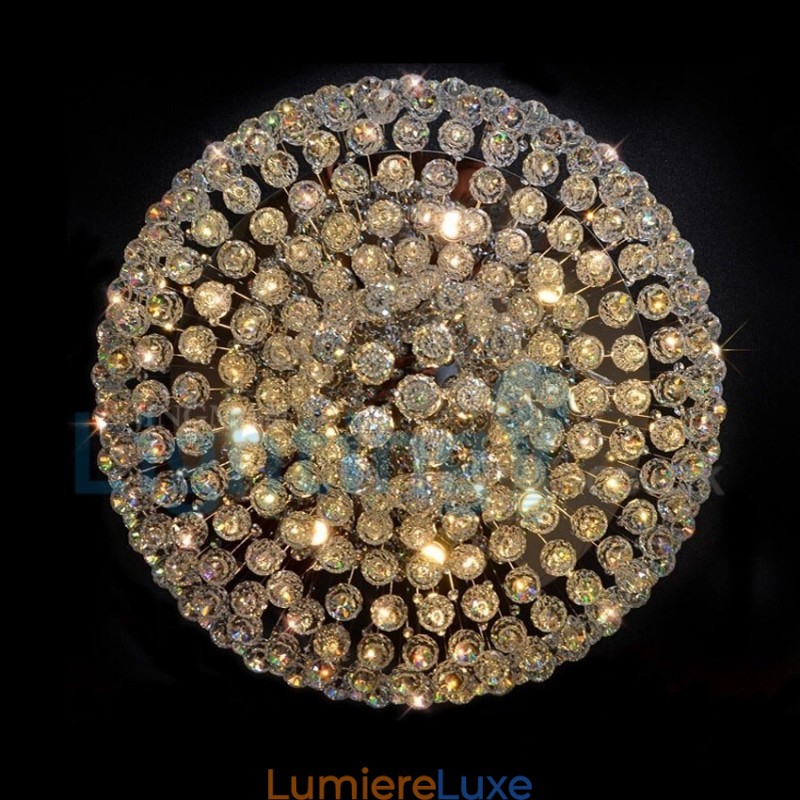 Lustre contemporain moderne à montage encastré, luminaire suspendu en cristal avec goutte de pluie