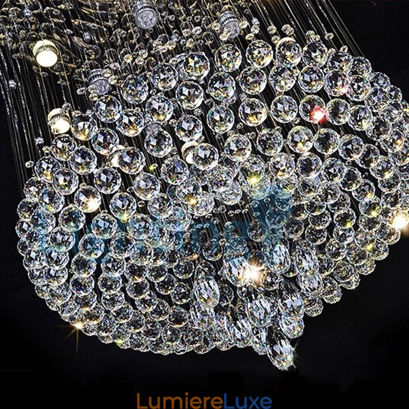 Lustre contemporain moderne à montage encastré, luminaire suspendu en cristal avec goutte de pluie