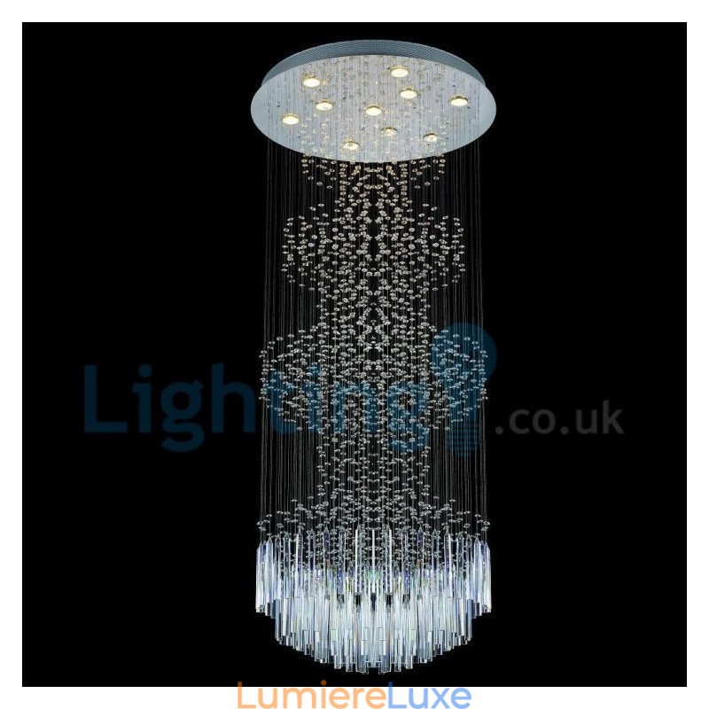 Lustre contemporain moderne à montage encastré, luminaire suspendu en cristal avec goutte de pluie