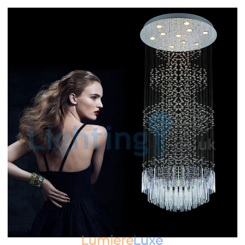 Lustre contemporain moderne à montage encastré, luminaire suspendu en cristal avec goutte de pluie