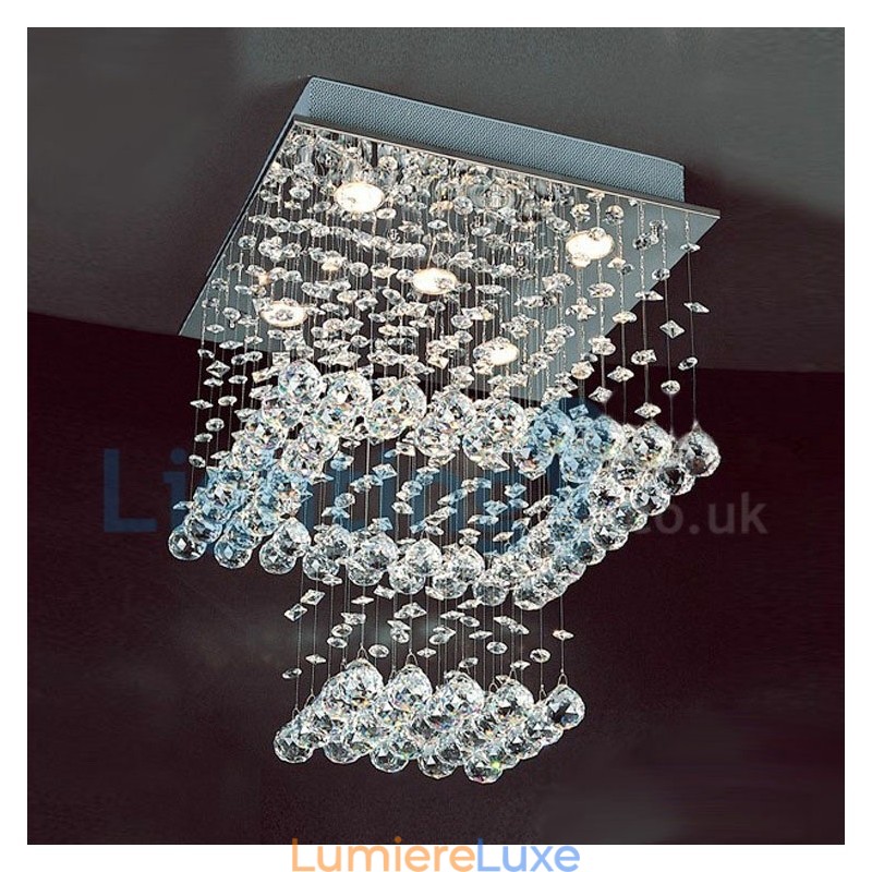 Lustre contemporain moderne à montage encastré, luminaire suspendu en cristal avec goutte de pluie