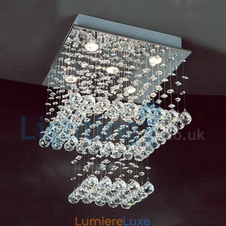 Lustre contemporain moderne à montage encastré, luminaire suspendu en cristal avec goutte de pluie Lustre contemporain moderne à montage encastré, luminaire suspendu en cristal avec goutte de pluie