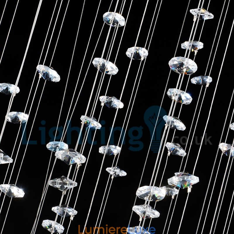 Lustre contemporain moderne à montage encastré, luminaire suspendu en cristal avec goutte de pluie
