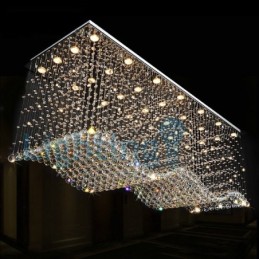 Lustre contemporain moderne à montage encastré, luminaire suspendu en cristal avec goutte de pluie