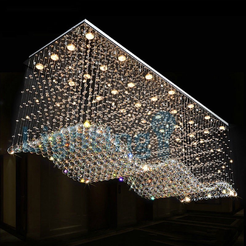 Lustre contemporain moderne à montage encastré, luminaire suspendu en cristal avec goutte de pluie
