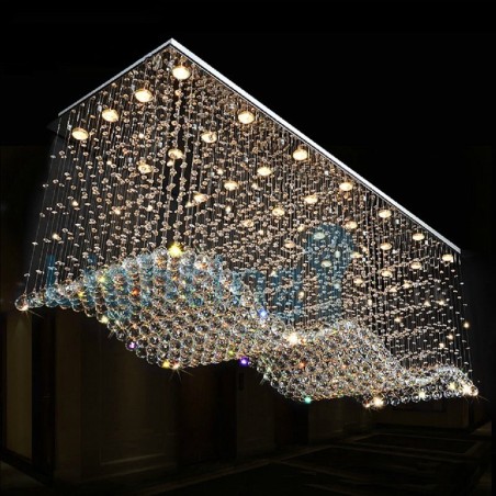 Lustre contemporain moderne à montage encastré, luminaire suspendu en cristal avec goutte de pluie Lustre contemporain moderne à montage encastré, luminaire suspendu en cristal avec goutte de pluie