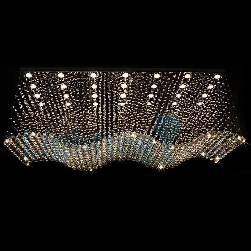 Lustre contemporain moderne à montage encastré, luminaire suspendu en cristal avec goutte de pluie