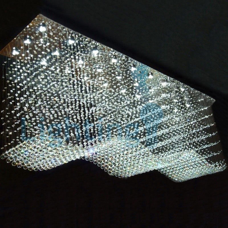 Lustre contemporain moderne à montage encastré, luminaire suspendu en cristal avec goutte de pluie