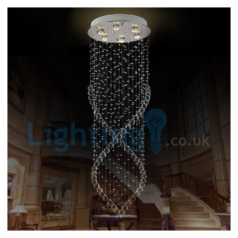 Lustre contemporain moderne à montage encastré, luminaire suspendu en cristal avec goutte de pluie