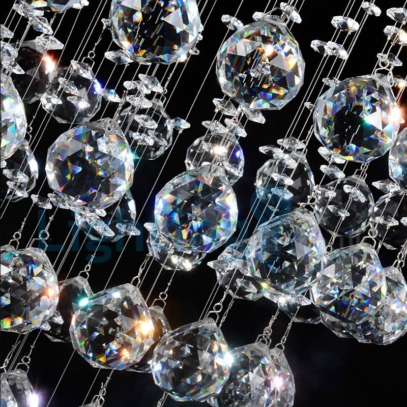 Lustre contemporain moderne à montage encastré, luminaire suspendu en cristal avec goutte de pluie