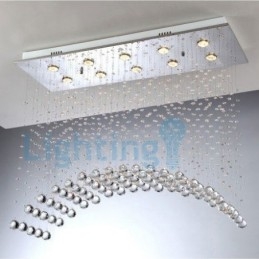 Lustre contemporain moderne à montage encastré, luminaire suspendu en cristal avec goutte de pluie