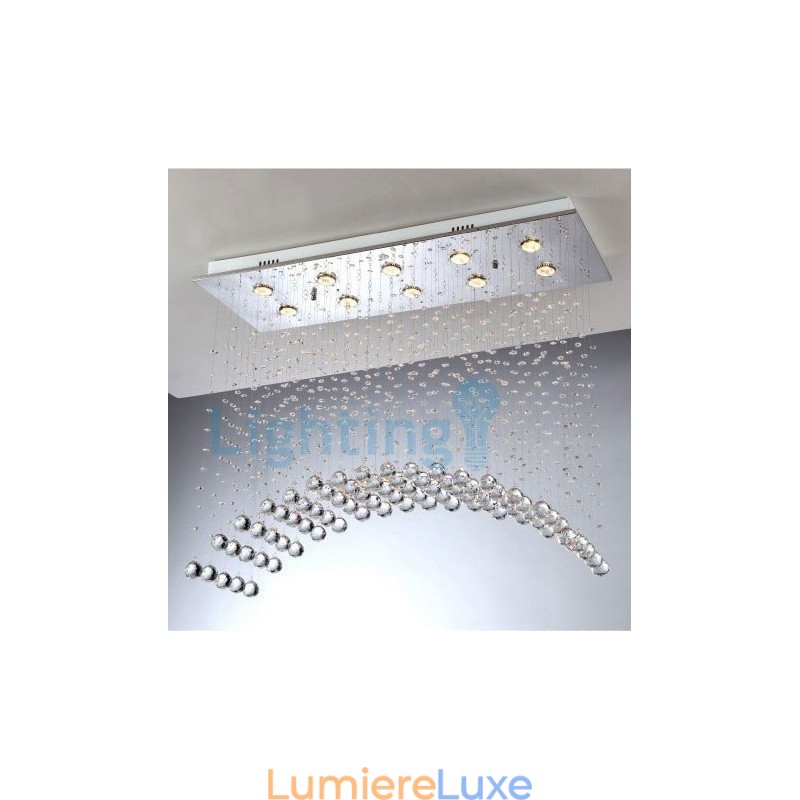 Lustre contemporain moderne à montage encastré, luminaire suspendu en cristal avec goutte de pluie