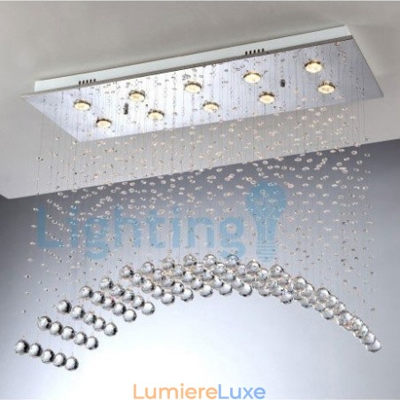 Lustre contemporain moderne à montage encastré, luminaire suspendu en cristal avec goutte de pluie Lustre contemporain moderne à montage encastré, luminaire suspendu en cristal avec goutte de pluie