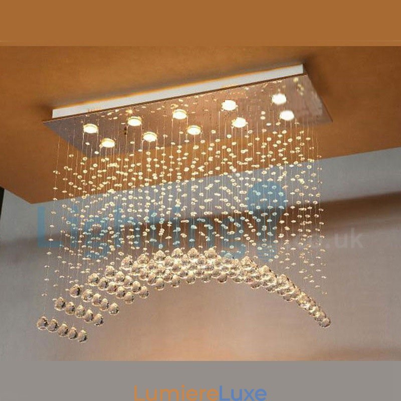 Lustre contemporain moderne à montage encastré, luminaire suspendu en cristal avec goutte de pluie