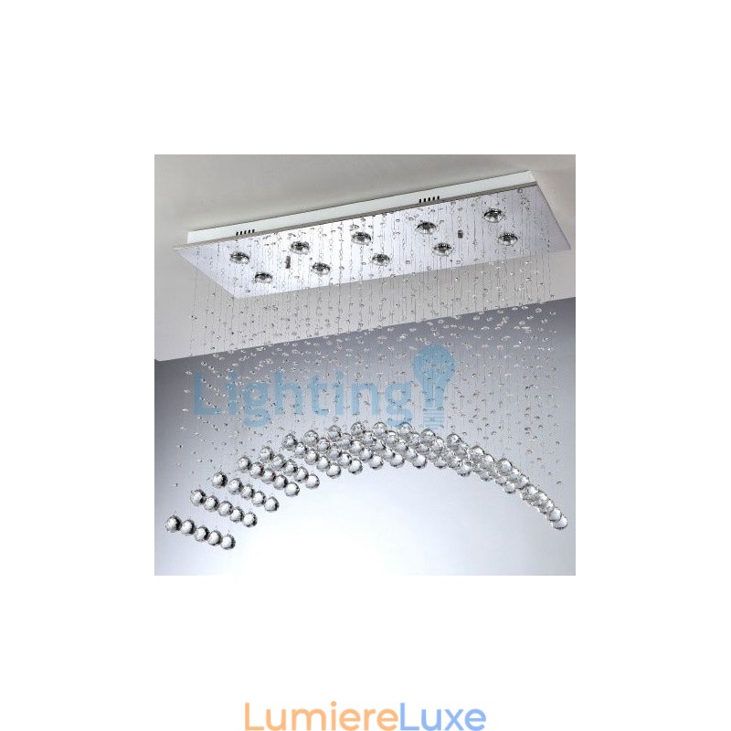 Lustre contemporain moderne à montage encastré, luminaire suspendu en cristal avec goutte de pluie