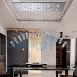 Lustre contemporain moderne à montage encastré, luminaire suspendu en cristal avec goutte de pluie