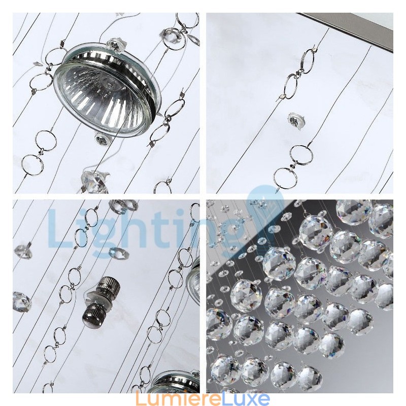Lustre contemporain moderne à montage encastré, luminaire suspendu en cristal avec goutte de pluie