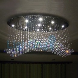 Lustre contemporain moderne à montage encastré, luminaire suspendu en cristal avec goutte de pluie