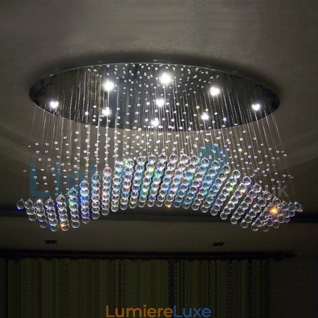 Lustre contemporain moderne à montage encastré, luminaire suspendu en cristal avec goutte de pluie Lustre contemporain moderne à montage encastré, luminaire suspendu en cristal avec goutte de pluie