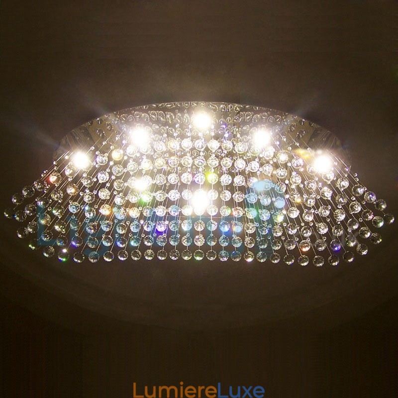 Lustre contemporain moderne à montage encastré, luminaire suspendu en cristal avec goutte de pluie