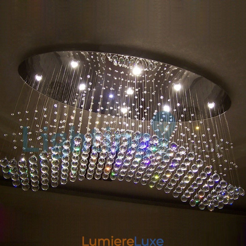 Lustre contemporain moderne à montage encastré, luminaire suspendu en cristal avec goutte de pluie